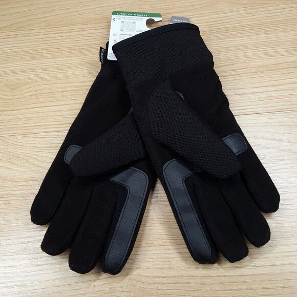 ISOTONER Gloves Mens Medium Black Touchscreen Water Repellent Plush Lined - Picture 3 of 7